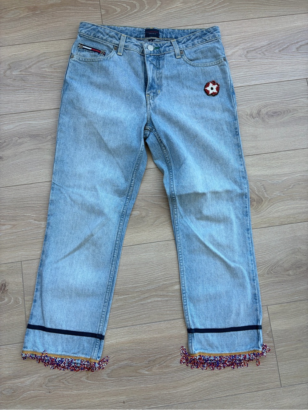 Cropped jeans with red white & blue accents